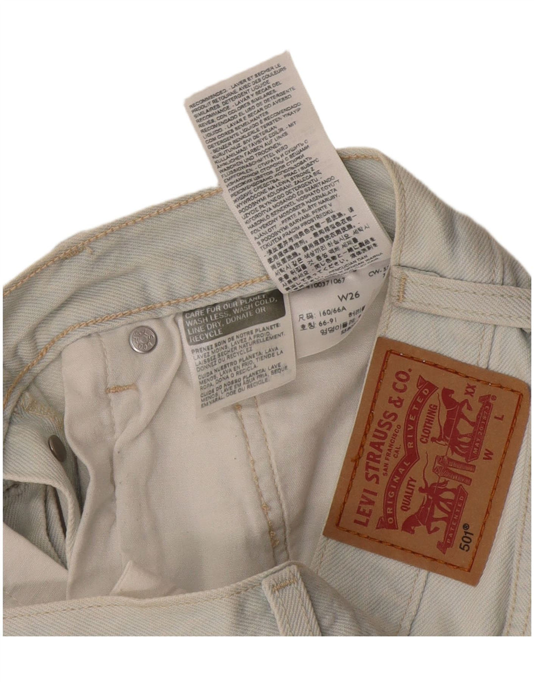 Damskie spodenki jeansowe Levi's 501 w trudnej sytuacji W26, małe, niebieskie, bawełniane