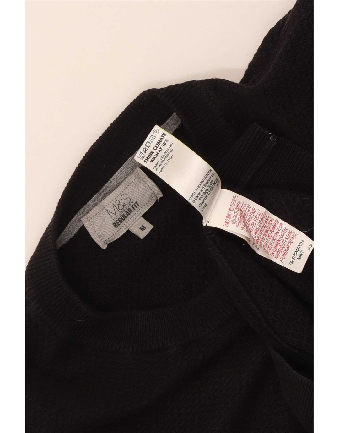 Męski sweter z okrągłym dekoltem Marks & Spencer o regularnym kroju, średni granatowy