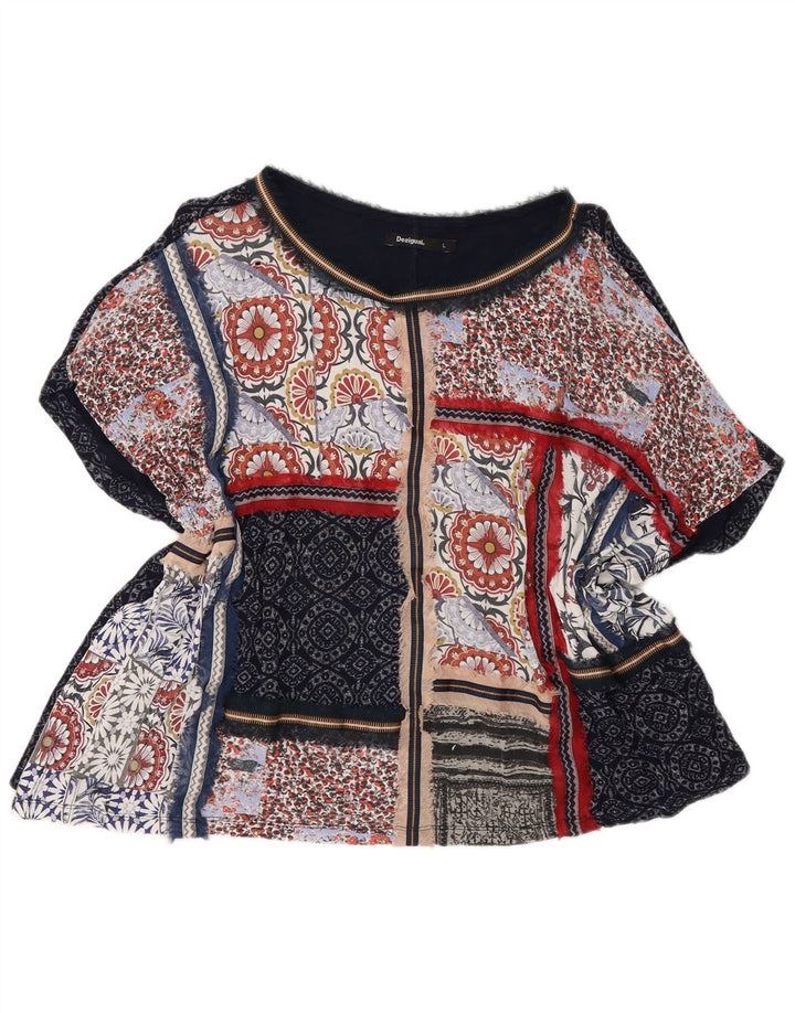 Damska bluzka poncho Desigual Top UK 14, duża, granatowa, patchworkowa, artystyczna