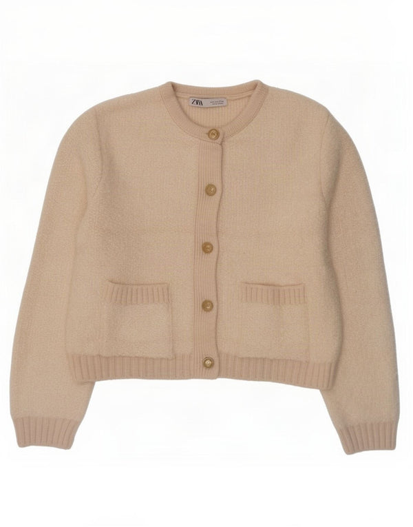 Zara Womens Cardigan Sweater UK 16 Large Beige Acrylic