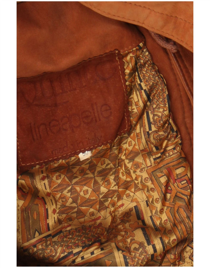 Zamszowa kurtka parka męska z kapturem w stylu vintage IT 50, duża brązowa skóra