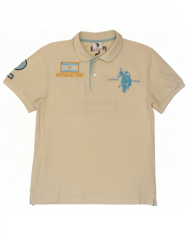 US Polo Assn. Męska graficzna koszulka polo, średnia, złamanej bieli, bawełniana