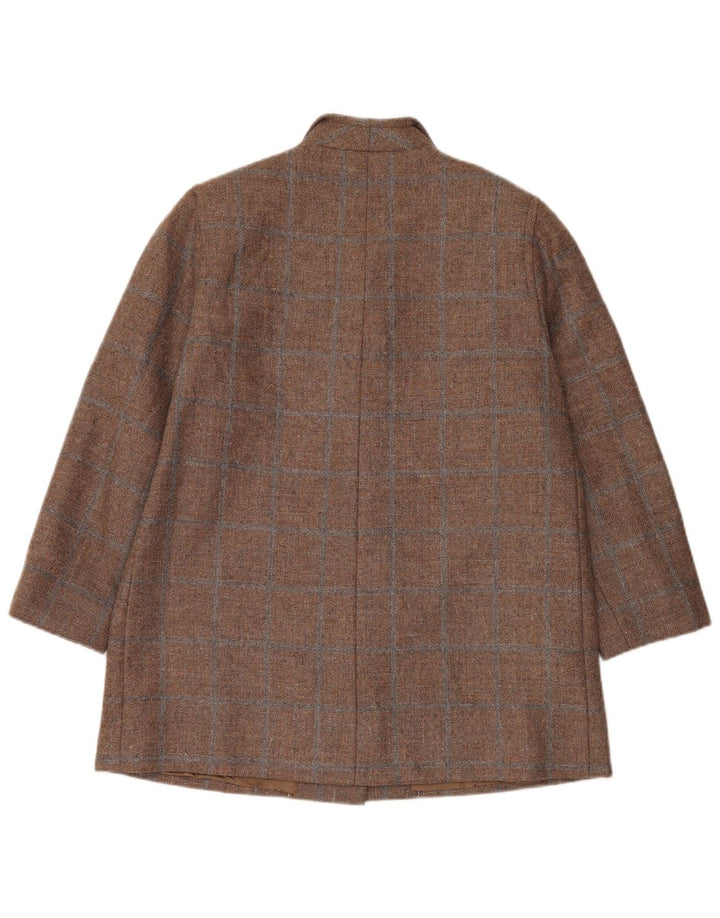 Vintage damska marynarka zapinana na 3 guziki UK 14, duża brązowa kratka