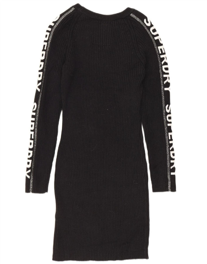 Damska sukienka sweterkowa SUPERDRY z grafiką UK 12, średnia czarna bawełna