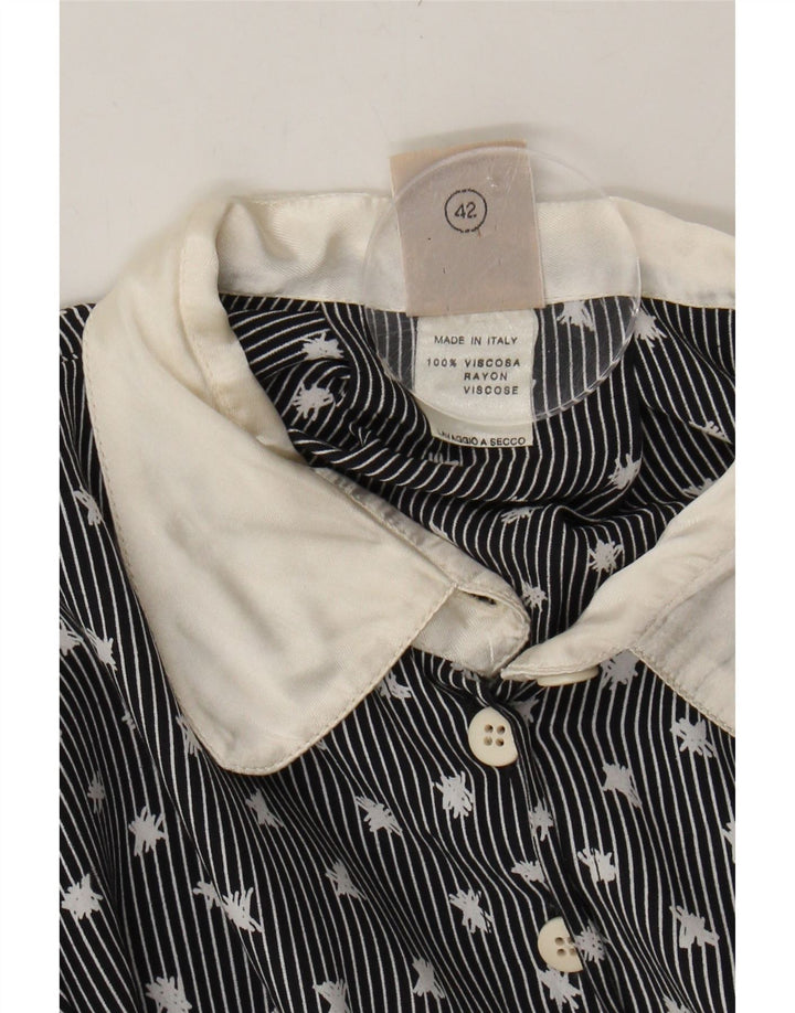 KRIZIA POI Womens Shirt Blouse IT 42 Medium Navy Blue Pinstripe Viscose Vintage Krizia Poi and Second-Hand Krizia Poi from Messina Hembry 