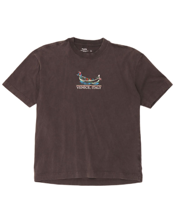 Męski T-shirt z grafiką Hollister, duży, szary, bawełniany