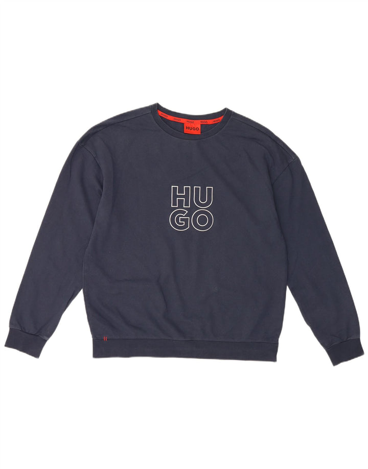 Męska bluza z grafiką Hugo Boss, średnia, granatowa bawełna