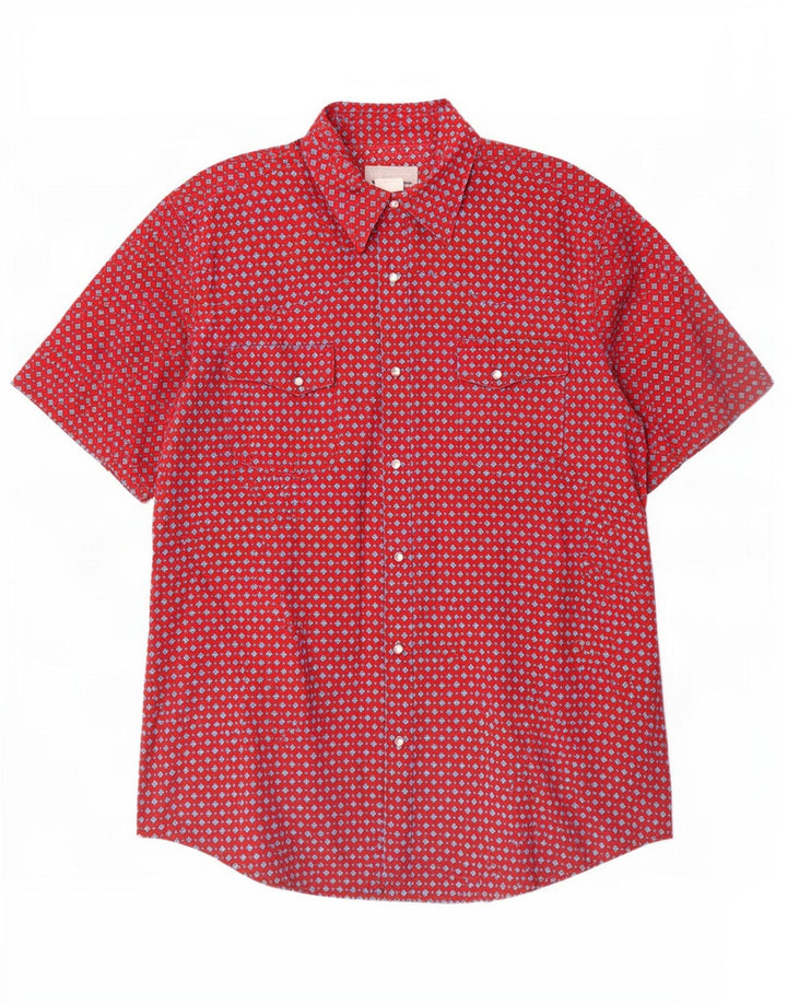 Męska koszula z krótkim rękawem Wrangler, duża, czerwona, z geometrycznej bawełny