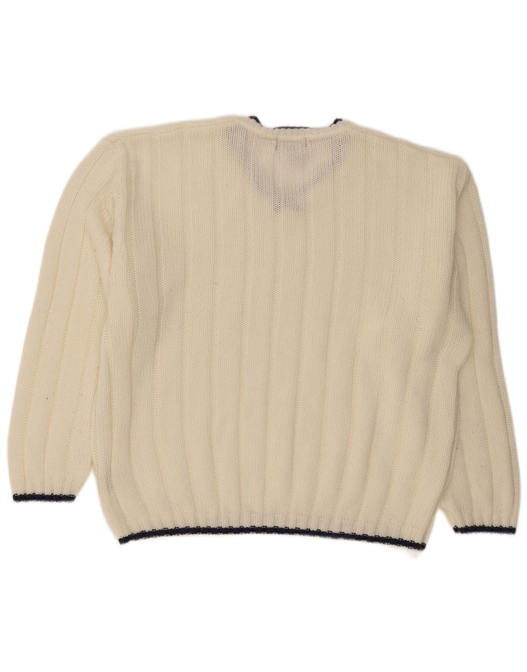 VINTAGE Mens V-Neck Jumper Sweater EU 52/54 Large White Polyacrylic