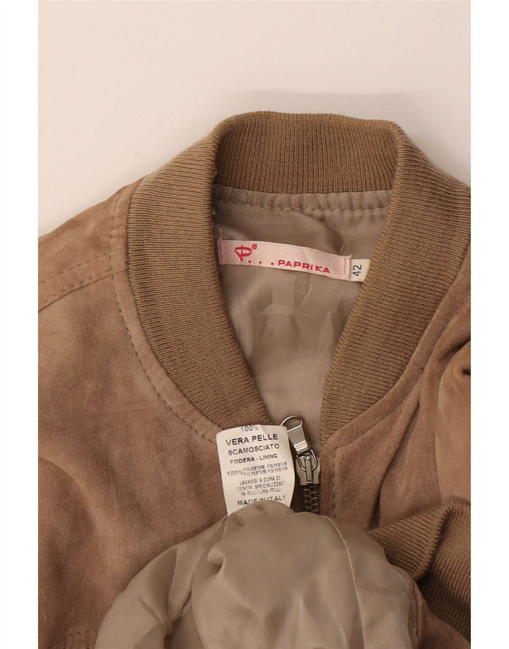 Vintage damska zamszowa kurtka bomber IT 42 średniej beżowej skóry