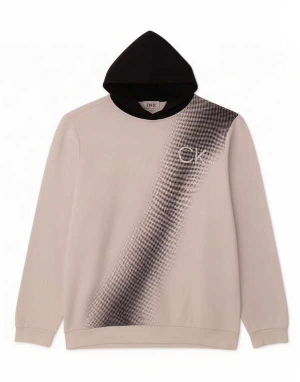 Męski sweter z kapturem Calvin Klein z grafiką, bawełniany, w kolorze średniej bieli
