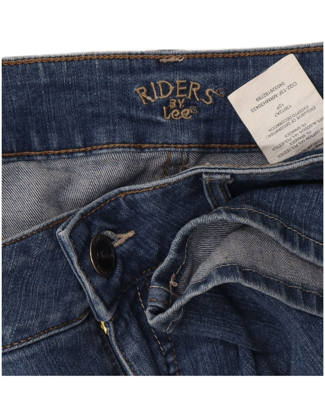 Damskie jeansy Lee Riders Bootcut US 12, duże, W34 L28, niebieska bawełna