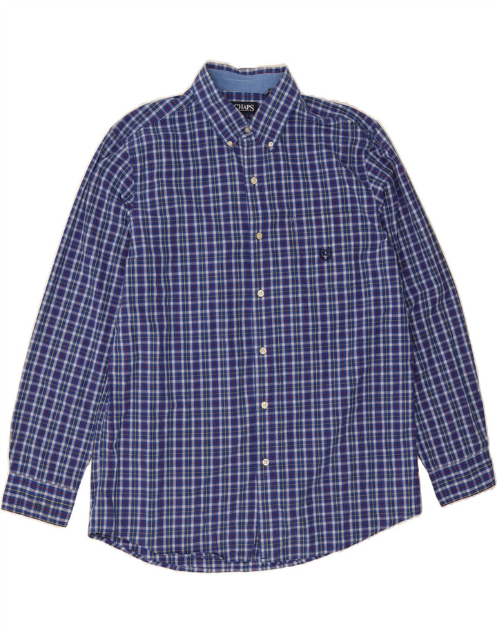 CHAPS Mens Shirt Large Navy Blue Check Cotton Vintage Chaps and Second-Hand Chaps from Messina Hembry 