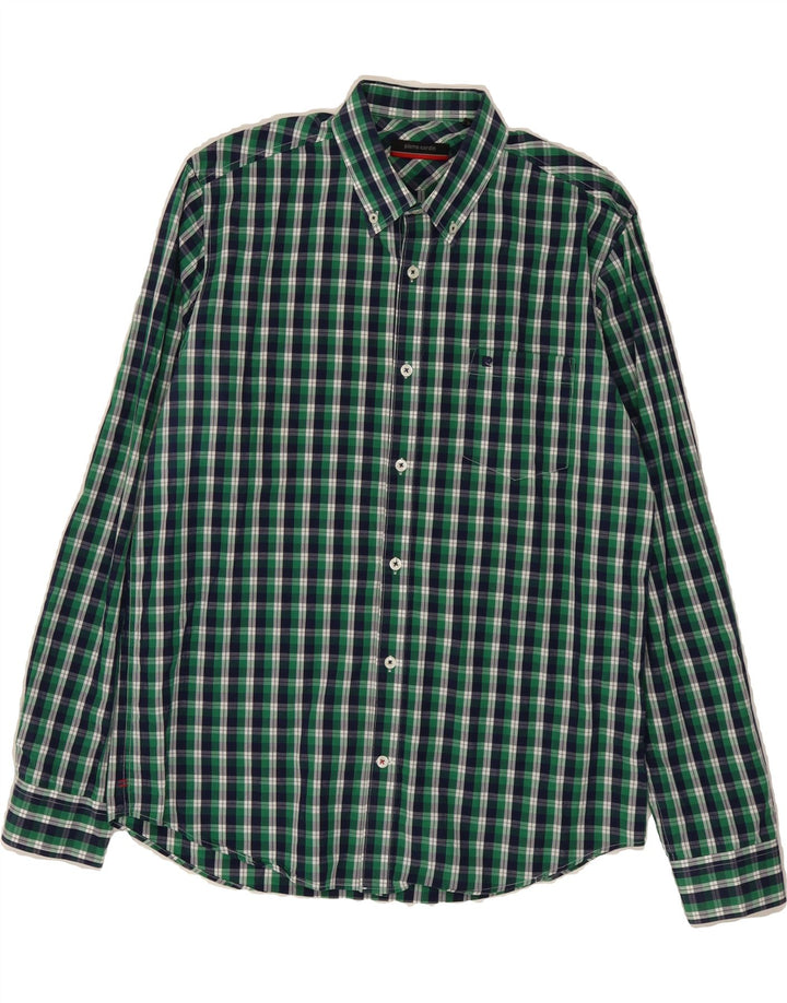 PIERRE CARDIN Mens Shirt Medium Green Check Cotton Vintage Pierre Cardin and Second-Hand Pierre Cardin from Messina Hembry 