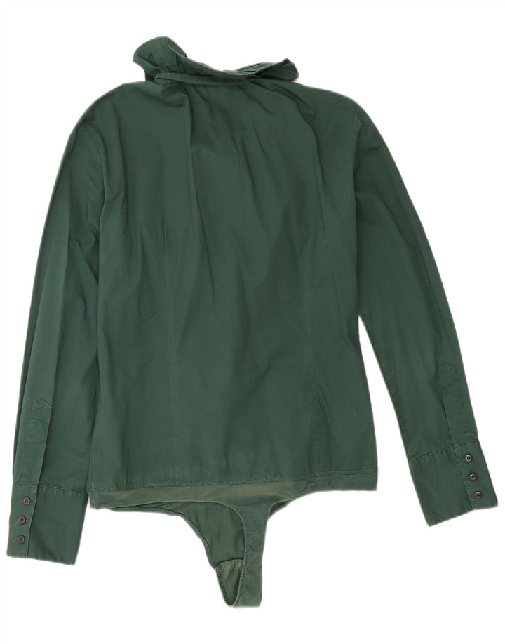Body damskie Benetton z falbaną z przodu, UK 16, duże, zielone, bawełniane