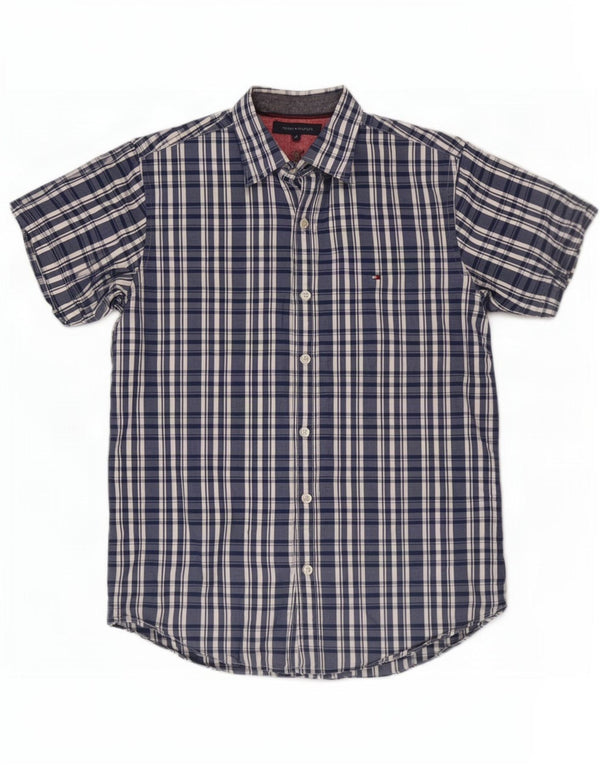 Męska koszula z krótkim rękawem Tommy Hilfiger, średnia, granatowa, bawełniana kratka