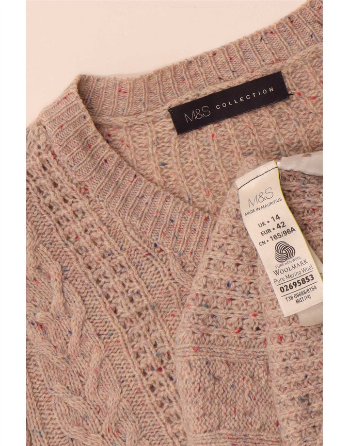 Marks & Spencer Damski sweter rozpinany UK 14, duży, szary, wełniany w cętki