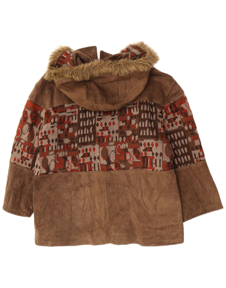 Vintage damski zamszowy płaszcz wiatrówka oversize IT 46 duży beżowy geometryczny