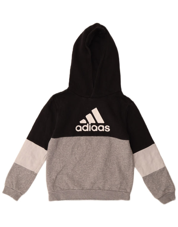 Chłopięca bluza z kapturem Adidas z grafiką 9-10 lat, szara bawełna z blokami kolorów