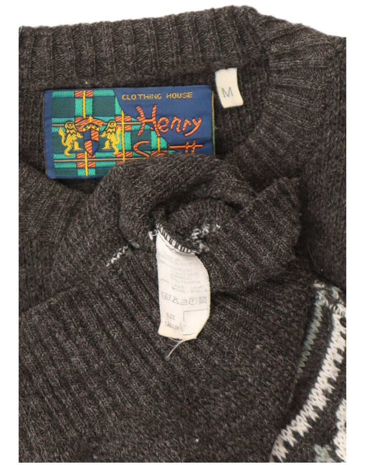 Męski sweter z okrągłym dekoltem Henry Scott, średnio szary, akryl Fair Isle