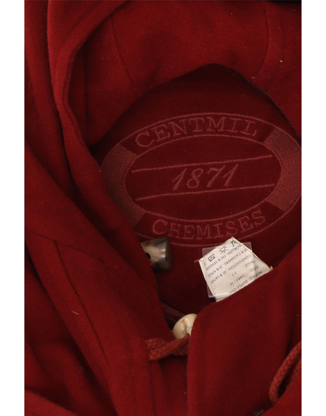 Vintage damski płaszcz z kapturem IT 52 2XL czerwona wełna