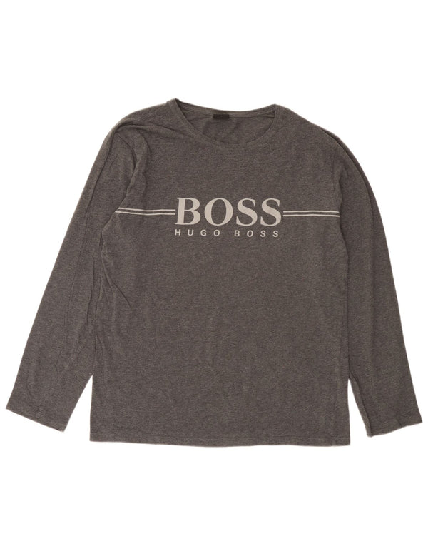 Męski top z grafiką Hugo Boss z długim rękawem, średnioszary, bawełniany