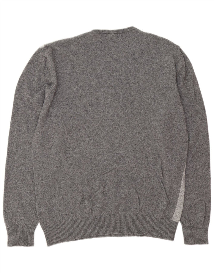 Vintage męski sweter z dekoltem w kształcie litery V, duże szare paski