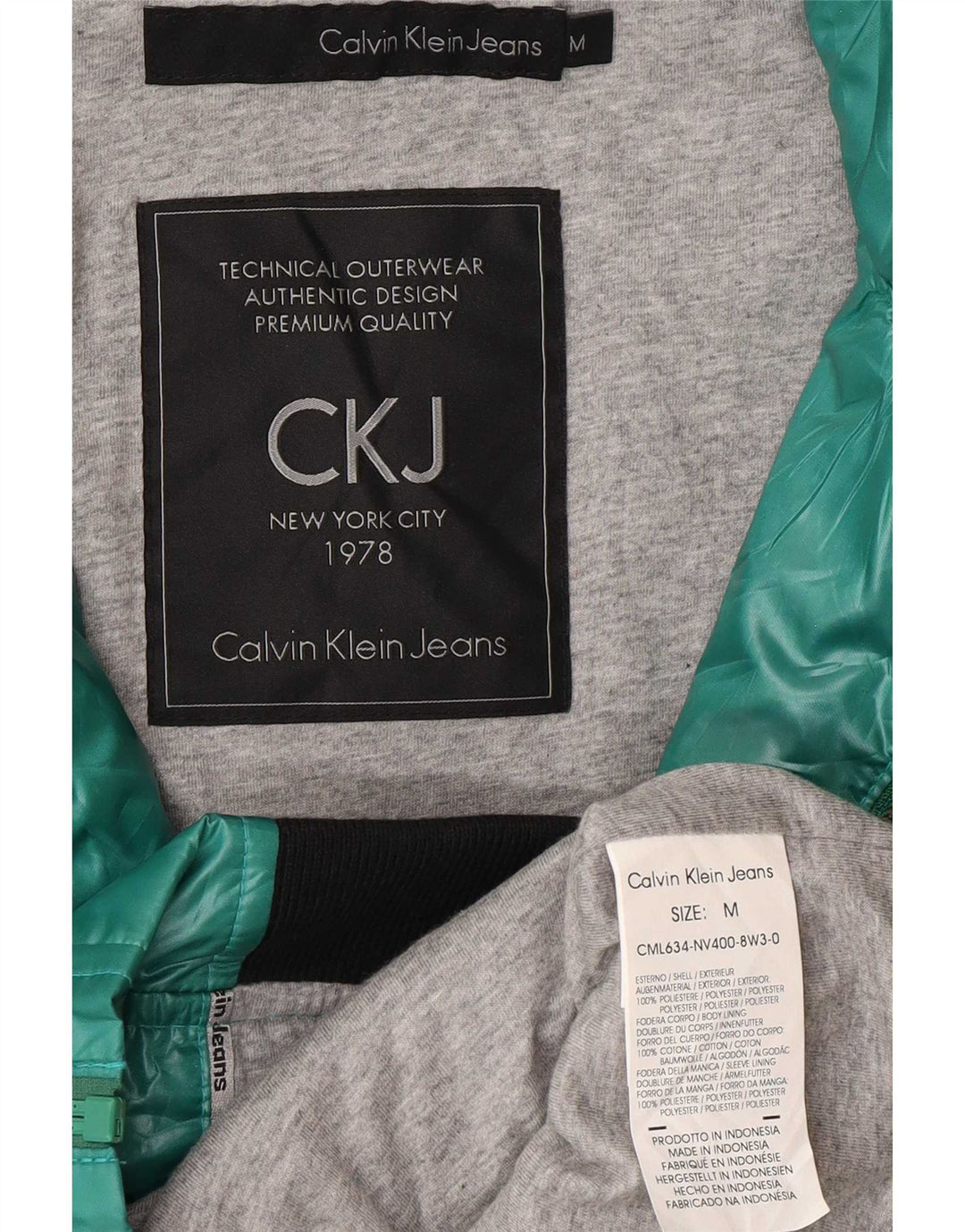 Damska kurtka bomber z kapturem Calvin Klein Jeans Graphic UK 14, średnia zieleń