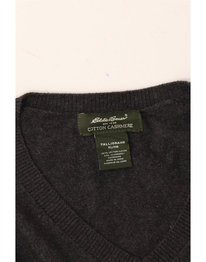 EDDIE BAUER Mens Tall V-Neck Jumper Sweater XL Grey Cotton Vintage Eddie Bauer and Second-Hand Eddie Bauer from Messina Hembry 