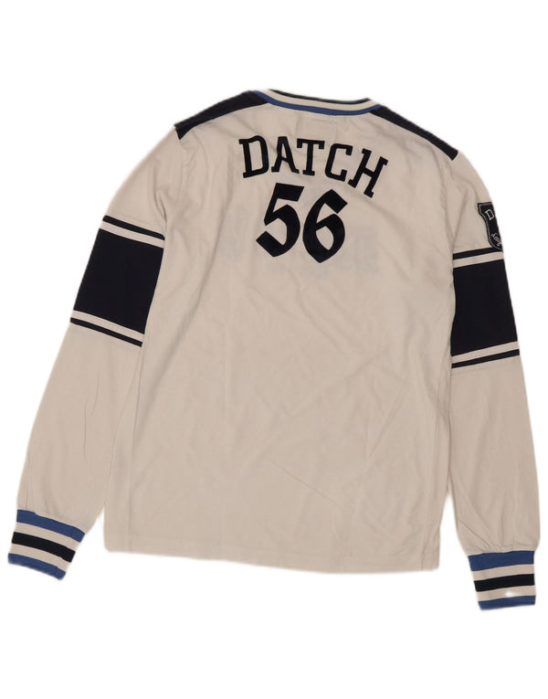 Męski top z grafiką Datch z długim rękawem, UK 12, średni biały, blok kolorów