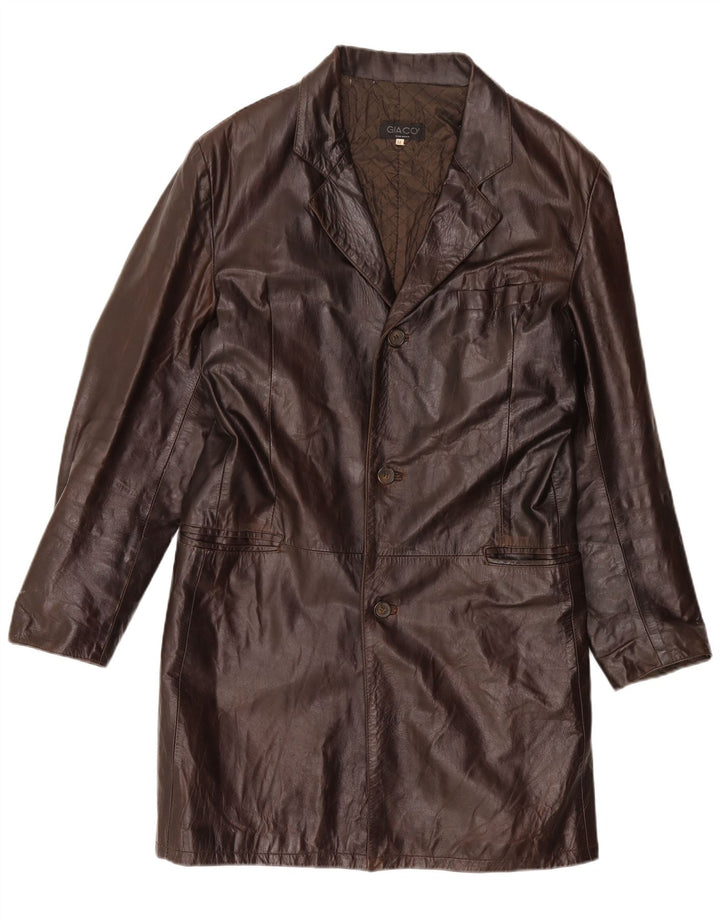 Męski płaszcz skórzany VINTAGE IT 54 2XL Brązowa skóra