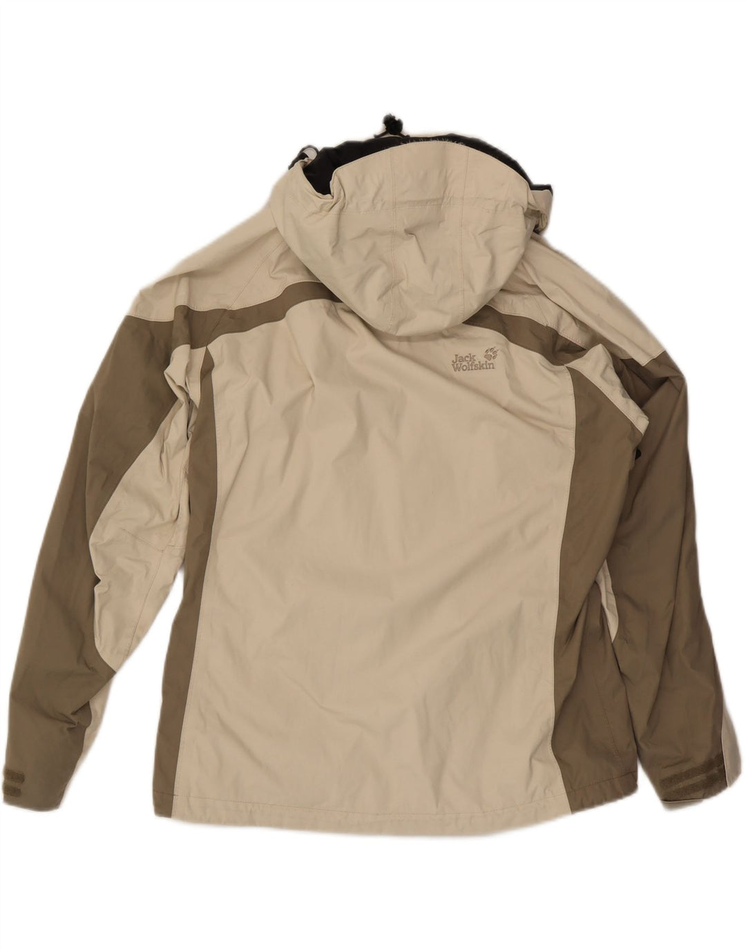 JACK WOLFSKIN Womens Hooded Rain Jacket UK 16 Large Beige Colourblock