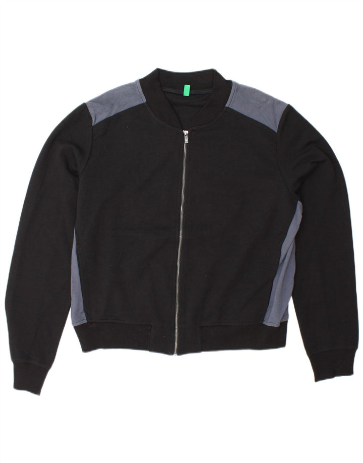 Damska kurtka dresowa BENETTON Crop UK 16, duża, czarna, z blokami kolorów