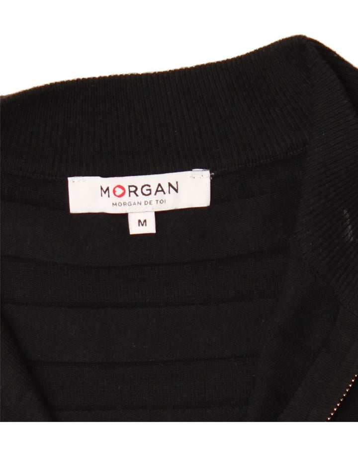 MORGAN Womens Zip Neck Jumper Sweater UK 12 Medium Black Vintage Morgan and Second-Hand Morgan from Messina Hembry 