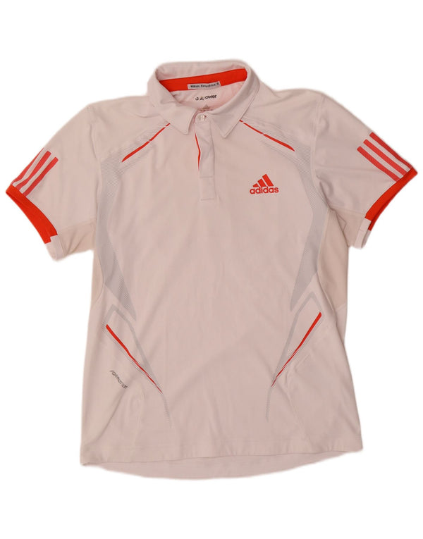 Męska koszulka polo Adidas Climacool, średni biały poliester z blokami kolorów