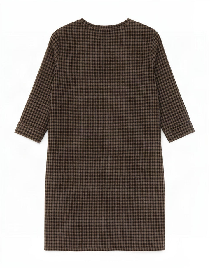 Marks & Spencer Damska sukienka typu shift z rękawem 3/4 UK 10, mała, szara kratka
