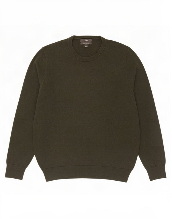 Marks & Spencer Męski sweter z okrągłym dekoltem, duży, bawełniany khaki