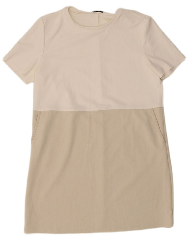 Damska sukienka T-shirtowa Zara UK 18 XL, biała, z blokami kolorów