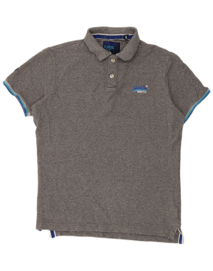 Męska koszulka polo Superdry, duża, szara, bawełniana w plamki