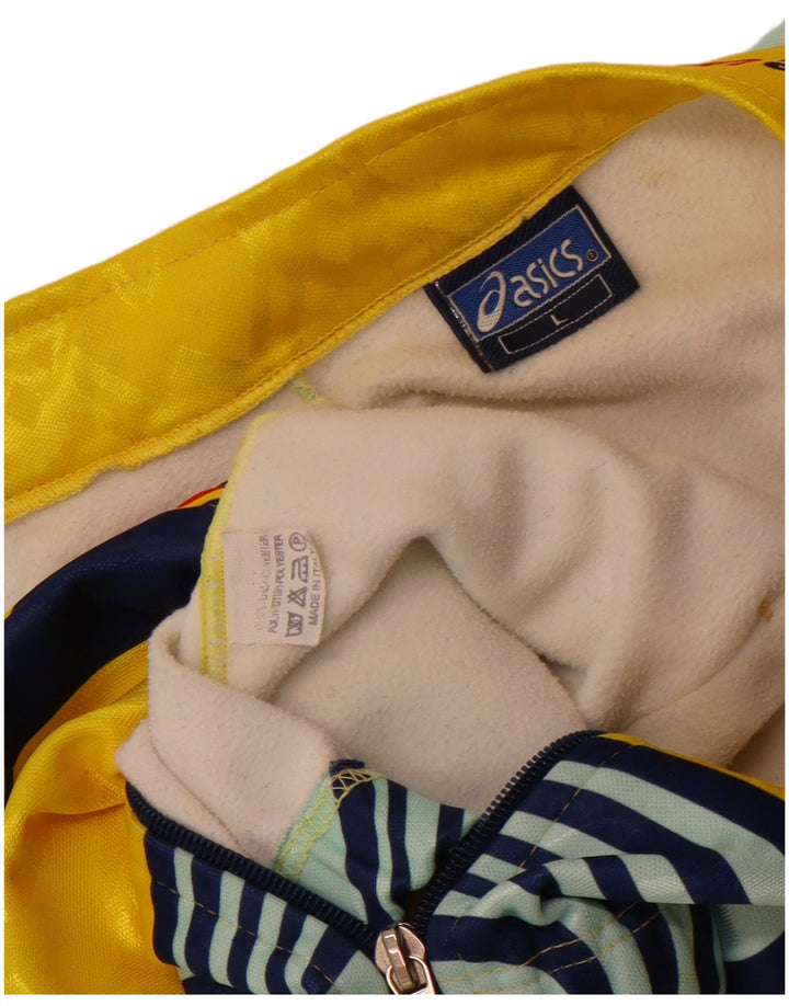 Męska kurtka dresowa Asics z grafiką, duża, żółta, poliestrowa z blokami kolorów