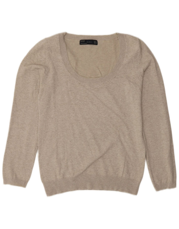 Zara Womens Boat Neck Jumper Sweater UK 18 XL Beige