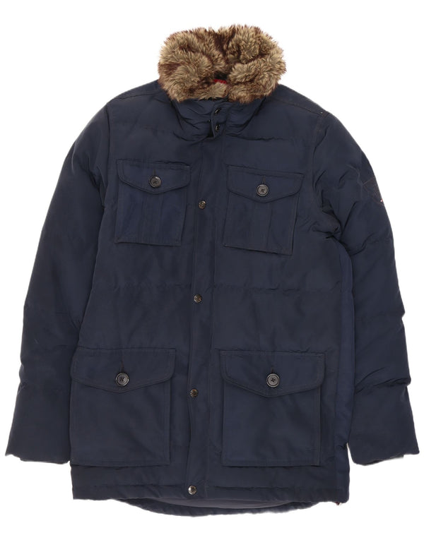 Męski ocieplany płaszcz Tommy Hilfiger UK 36, mały, granatowy, poliester