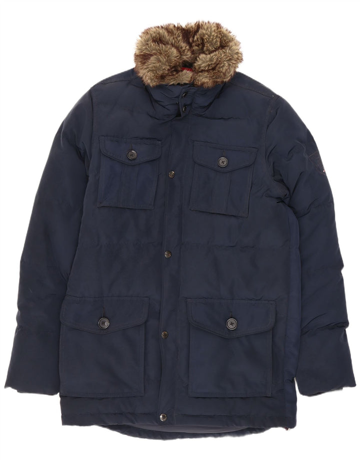 Męski ocieplany płaszcz Tommy Hilfiger UK 36, mały, granatowy, poliester