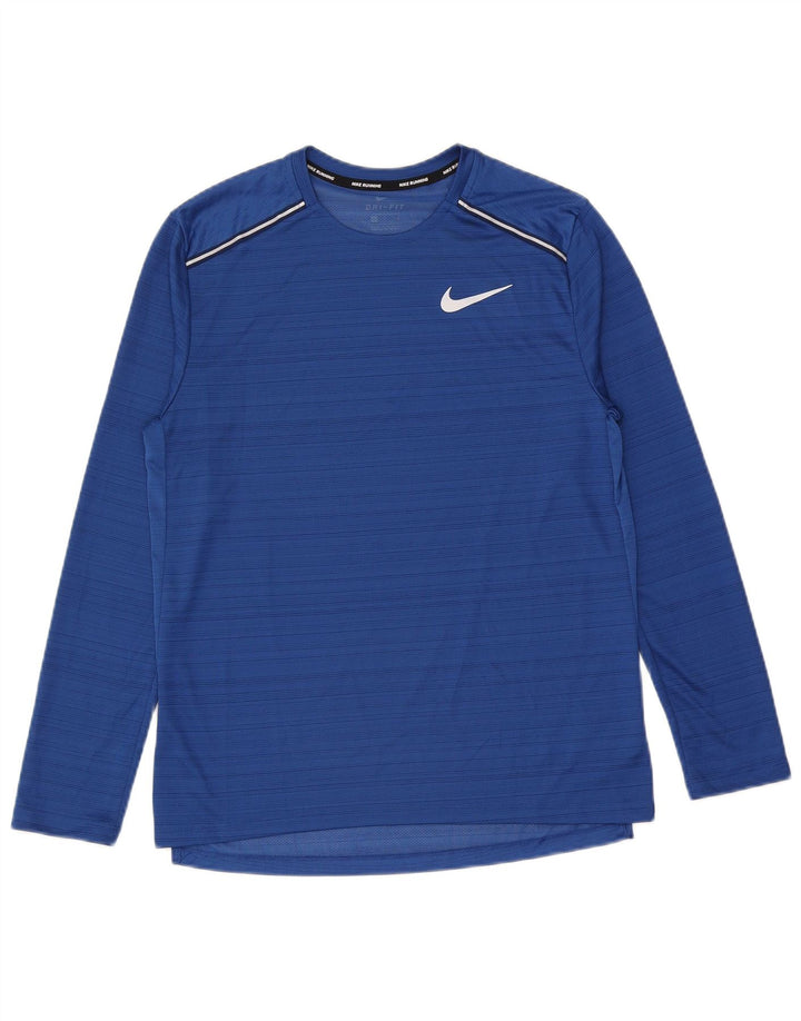 Męska koszulka Nike Dri Fit z długim rękawem, poliestrowa w średnie niebieskie paski