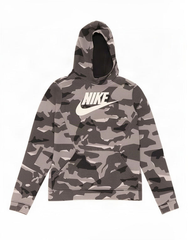 Chłopięca bluza z kapturem Nike z grafiką 13-14 lat XL, szara bawełna w kamuflażu