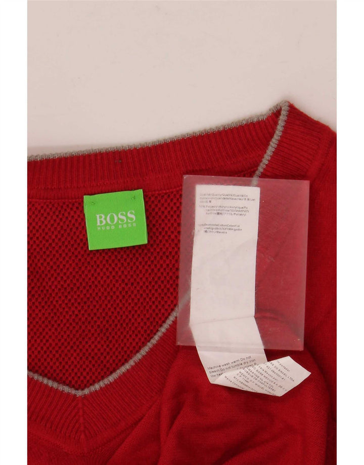 Męski sweter Hugo Boss z dekoltem w kształcie litery V, duży, czerwony, poliakrylowy