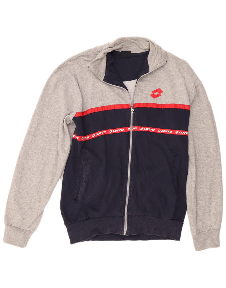 Męska kurtka dresowa Lotto z grafiką IT 50, duża, szara, bawełniana w bloki kolorów