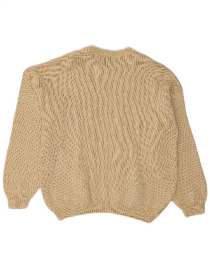 Vintage męski sweter z okrągłym dekoltem, średnio beżowa wełna