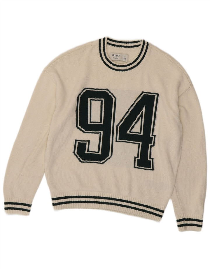 HOLLISTER damski, pudełkowy, oversize'owy sweter z okrągłym dekoltem UK 6 XS w kolorze złamanej bieli