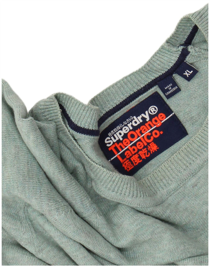 SUPERDRY Męski sweter z okrągłym dekoltem XL, zielony, nakrapiany